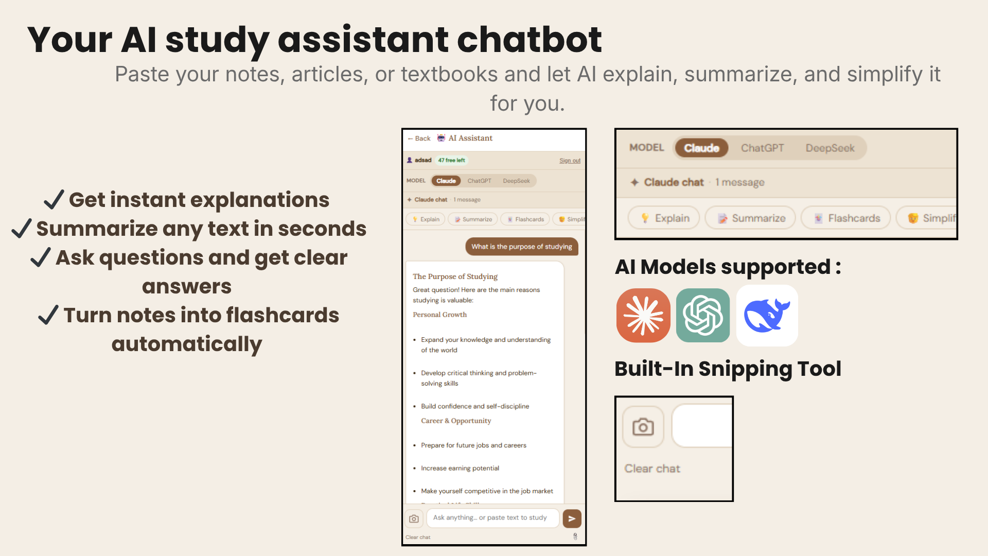 StudyNest AI Assistant chat interface